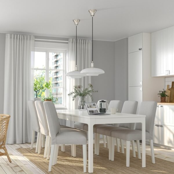 Nordic Gather 8 – Table and 8 chairs, white white/Orrsta light grey, 180/240 cm