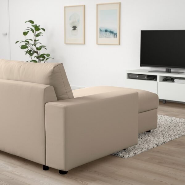 Corner Sofa 5 Seat with Chaise Longue Wide Armrests Beige